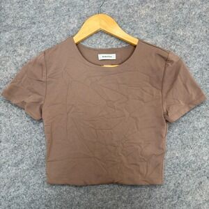 Aritzia Babaton Contou Crew Cropped T Shirt Womens‎ Medium Stretch Brown Top